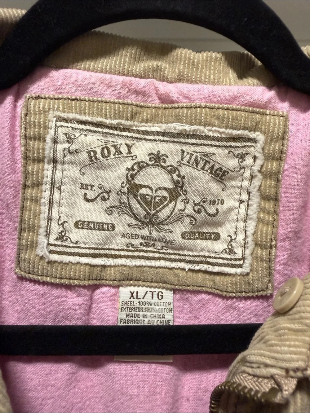 Roxy Girls Vintage Khaki Utility Jacket with Pink Lining XL